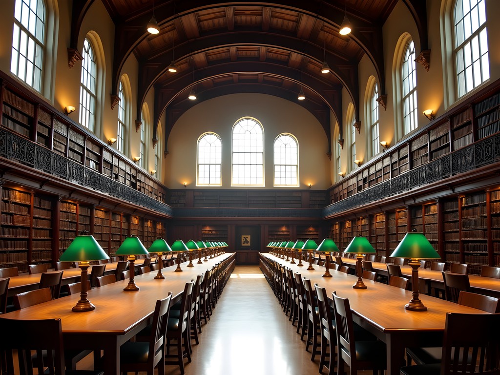 Professional woman working in the historic Bates Hall reading room at Boston Public Library