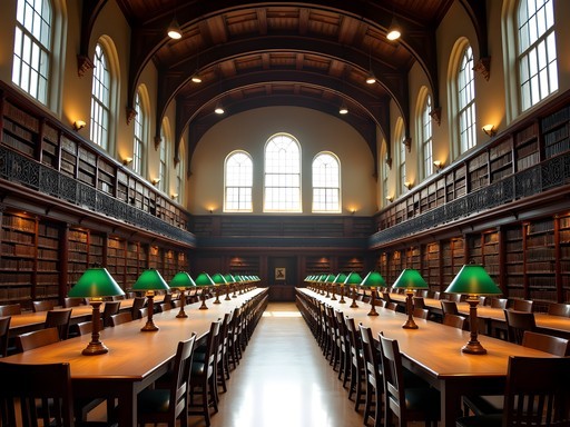 Professional woman working in the historic Bates Hall reading room at Boston Public Library