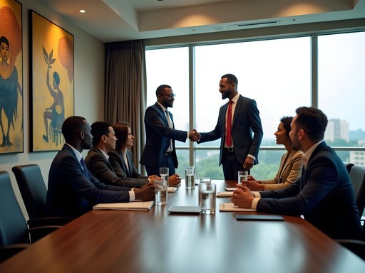 Business professionals shaking hands in Brazzaville meeting