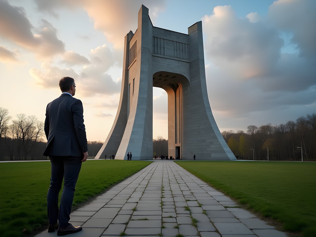 Business traveler exploring the historic Brest Fortress memorial complex