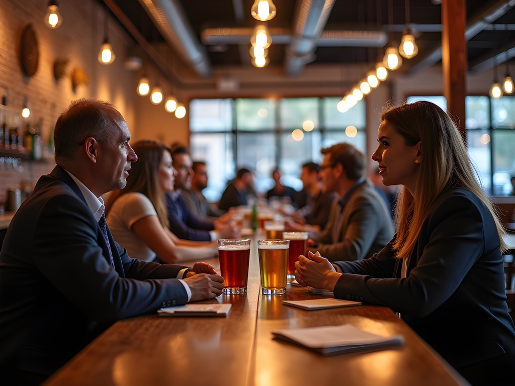 Business professionals networking at Brockton Beer Company after work hours