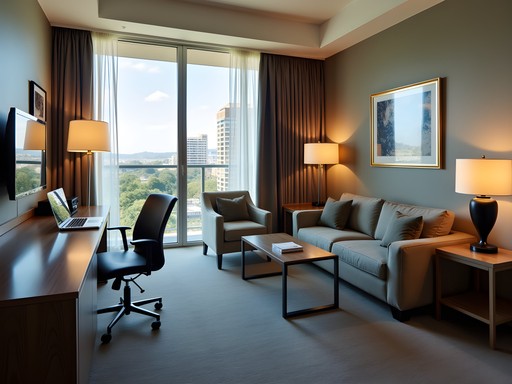 Luxury hotel suite in Canberra configured as a professional workspace