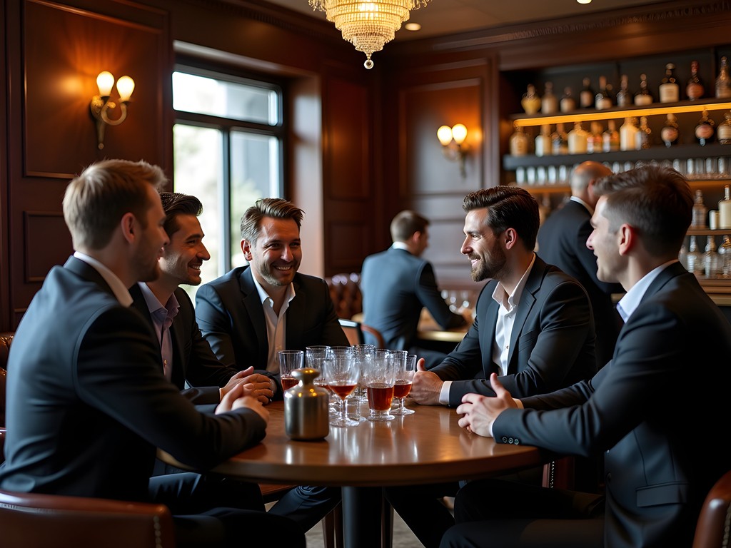 Business professionals networking at an upscale speakeasy bar in Canberra