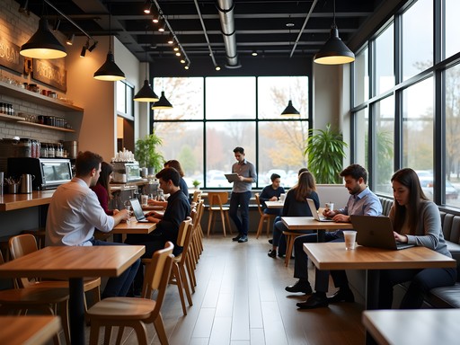 Business professional working at Indie Coffee Roasters in Carmel with laptop and coffee