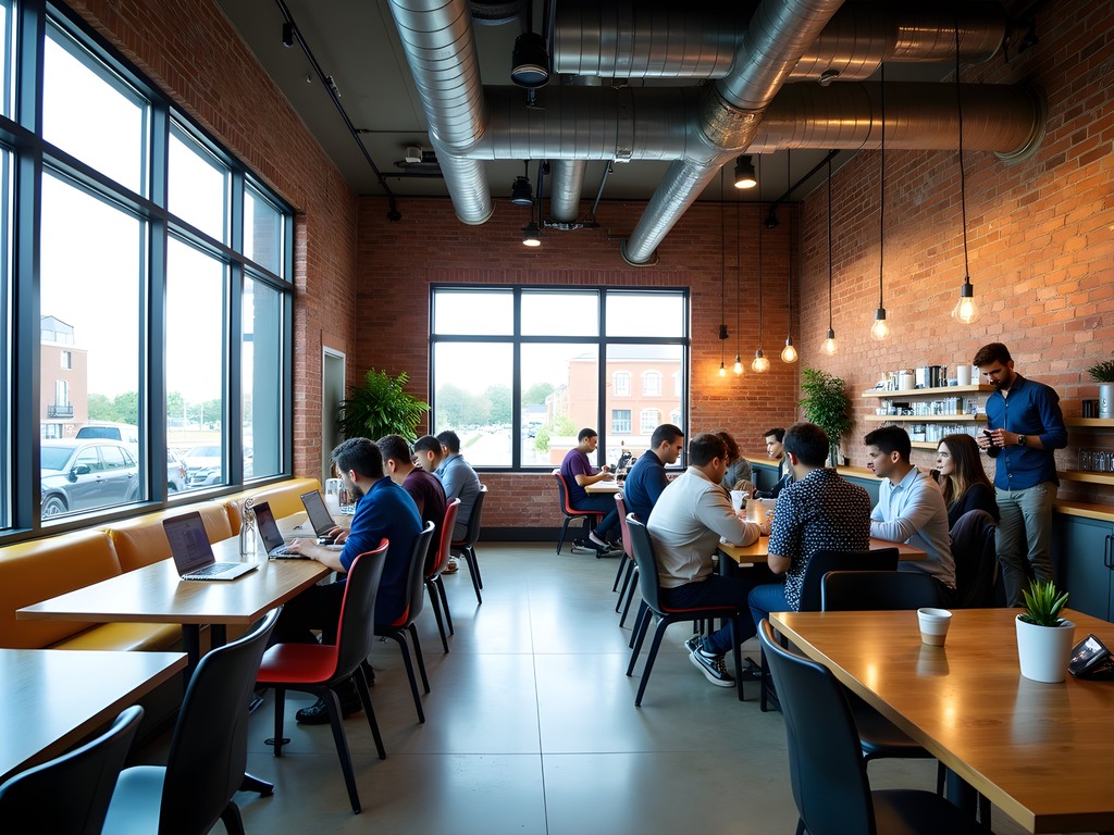 Modern coworking space in Cedar Rapids with business professionals