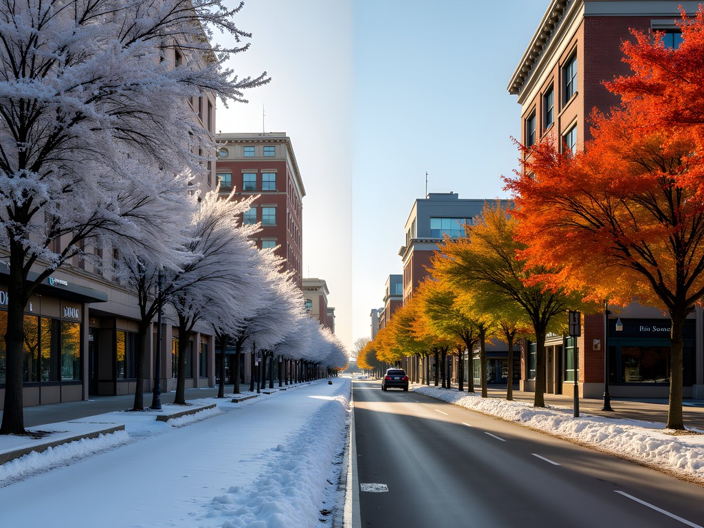 Cedar Rapids downtown business district in changing weather conditions