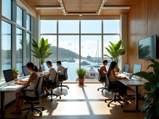 Modern coworking space in Charlotte Amalie with harbor views