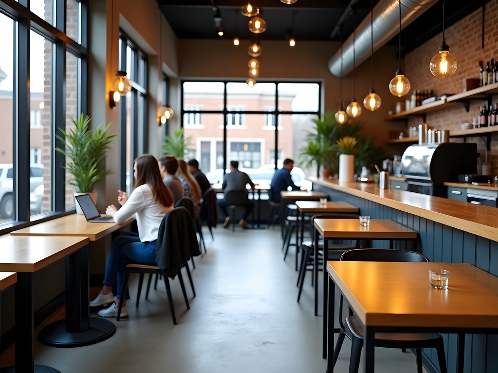 Business traveler working in a stylish Des Moines coffee shop