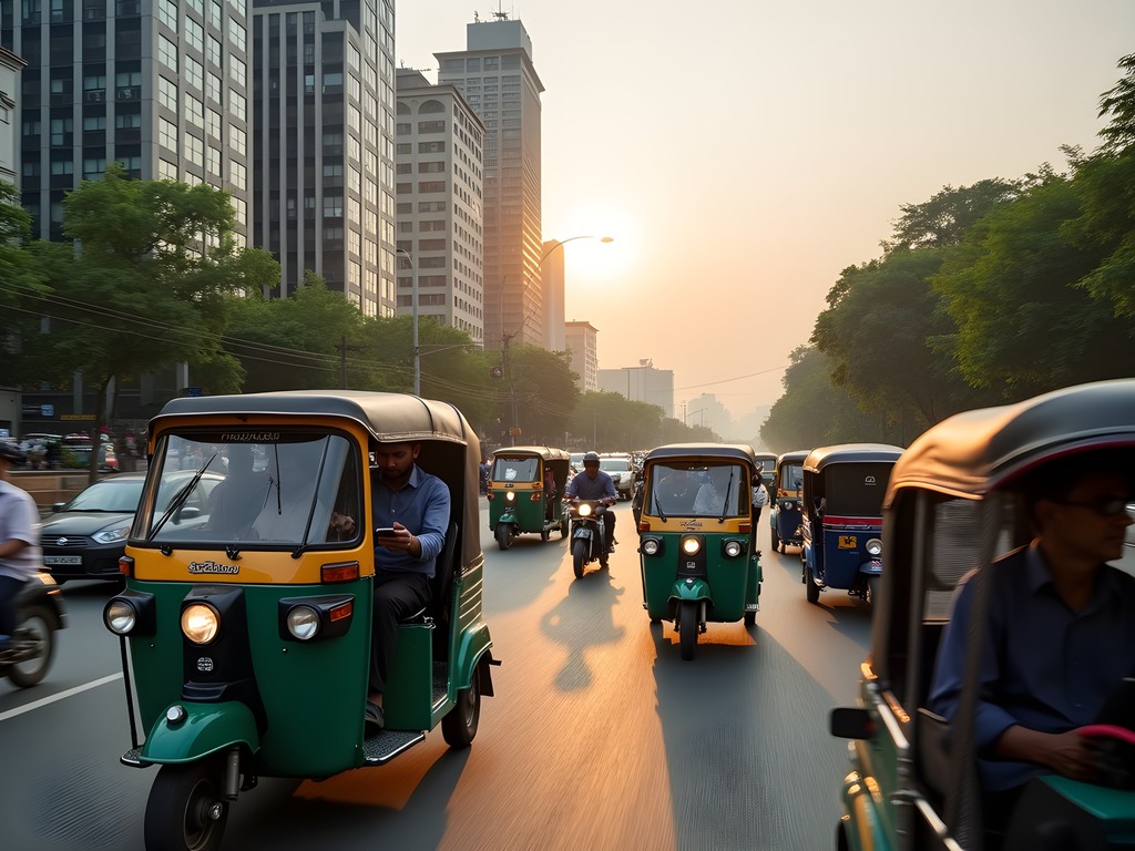 Busy Dhaka traffic with business professionals commuting