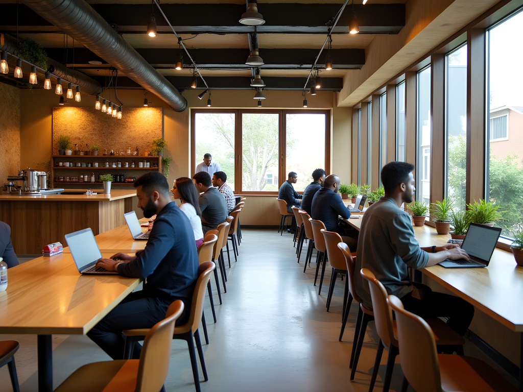 Modern coworking space in Djibouti City with business professionals working