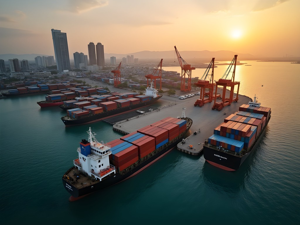 Aerial view of Djibouti's bustling port and business district with container ships