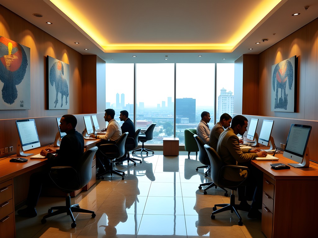 Professional hotel business center in Douala with modern amenities and local design elements