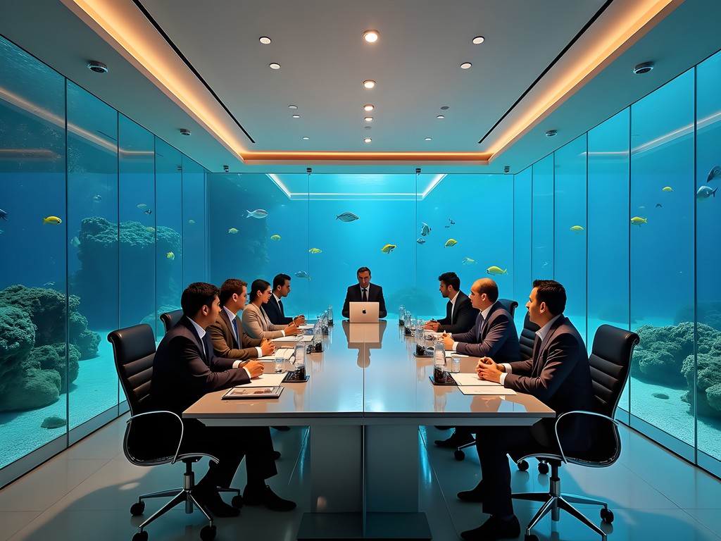 Business meeting in Eilat's underwater observatory meeting room