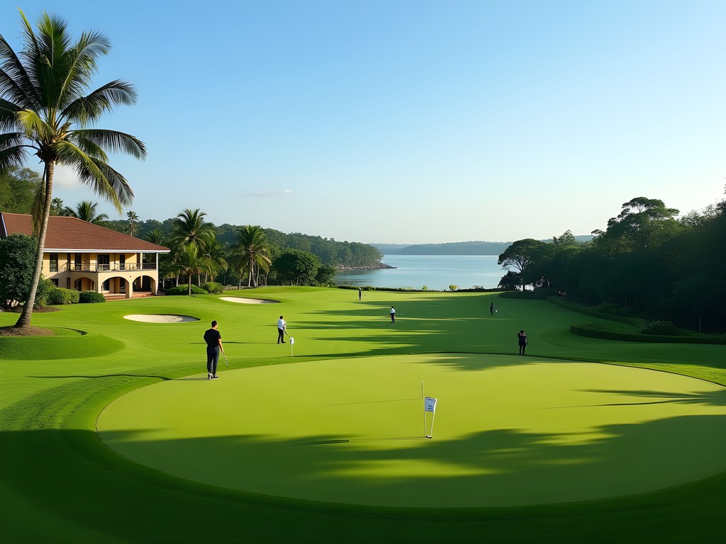 Business professionals networking at historic Entebbe Golf Course with Lake Victoria views