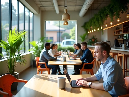 Modern coworking space at Innovation Village Entebbe with business professionals working