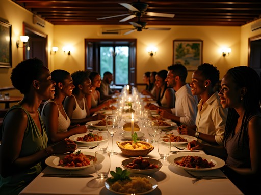 Business dinner featuring traditional Guyanese cuisine in Georgetown restaurant