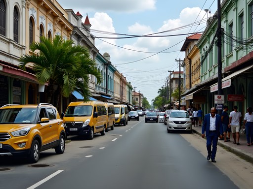 Business district street scene in Georgetown showing transportation options
