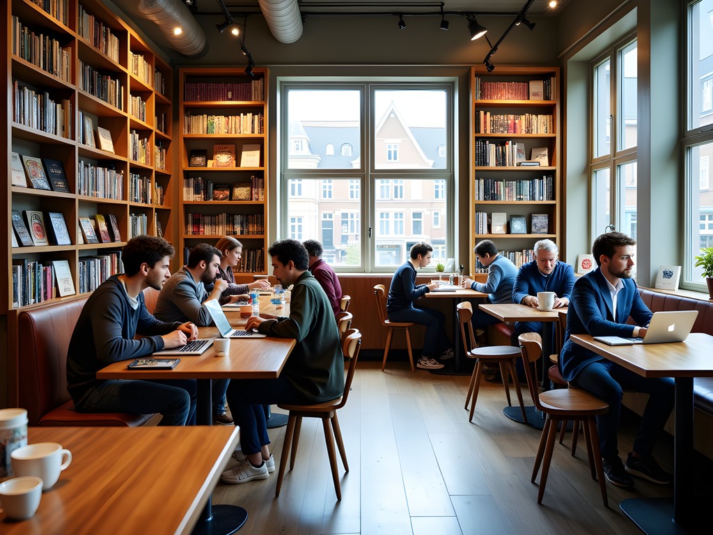 Business professional working in Wijs & Zonen café in Haarlem