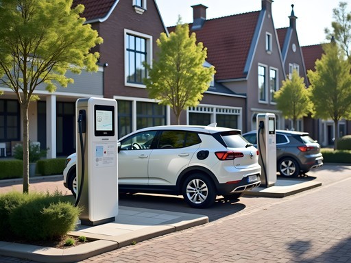 Modern EV charging station in Haarlem with business professional