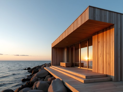 Löyly sauna's wooden architectural exterior overlooking Baltic Sea in Helsinki