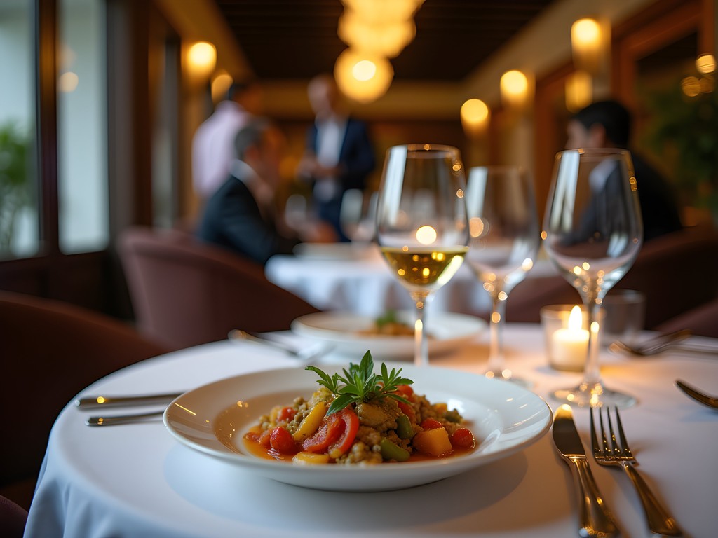 Executive business dinner at upscale restaurant in Ibagué with traditional Colombian dishes