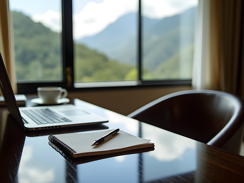 Executive workspace in luxury Ibagué hotel with mountain views