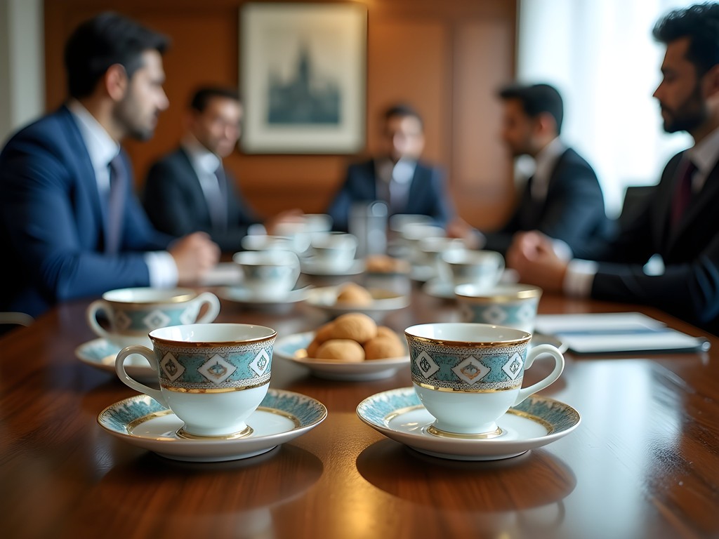 Traditional Pakistani tea service during business meeting in Islamabad office
