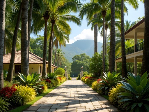 Tropical botanical garden workspace in Kingstown with historic breadfruit trees