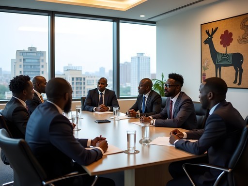 Cross-cultural business meeting in Kinshasa office