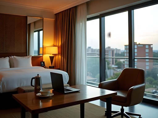 Business hotel room in Kitwe with desk workspace and city view