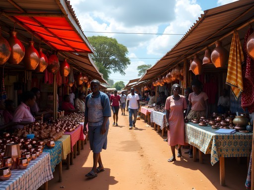 Chisokone Market in Kitwe showing colorful displays of local crafts and copper souvenirs