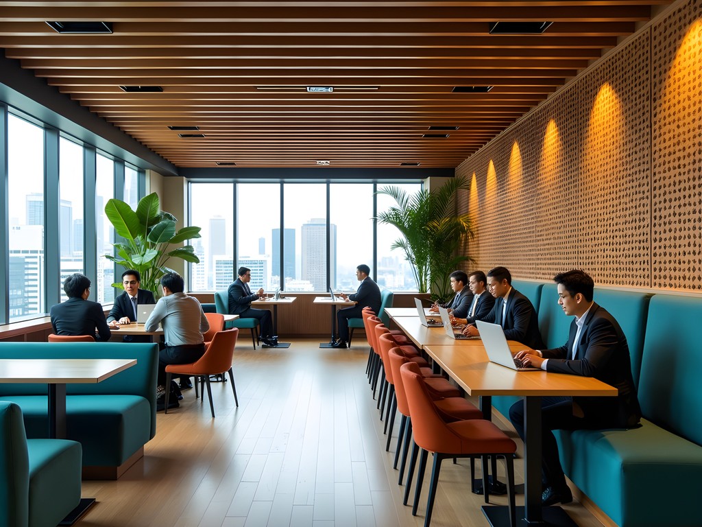 Stylish coworking space in Kuala Lumpur with Malaysian design elements and business professionals