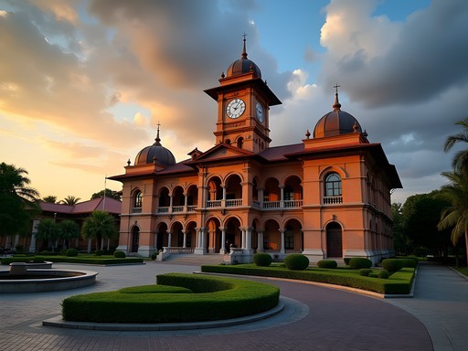 Dramatic view of Sultan Abdul Samad Building's Moorish architecture in Kuala Lumpur