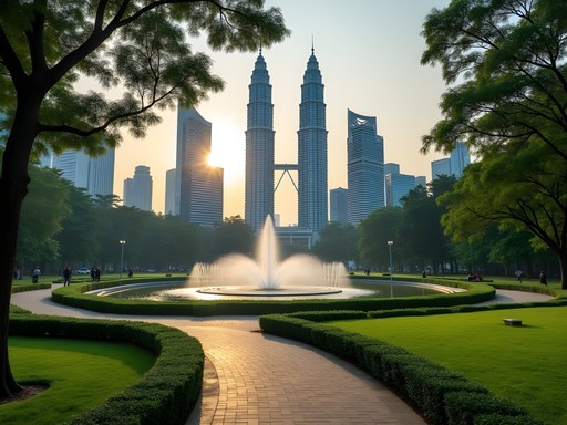 Morning yoga and meditation at KLCC Park with Petronas Towers backdrop