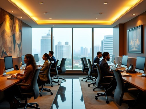 Executive working in premium hotel business center on Victoria Island, Lagos