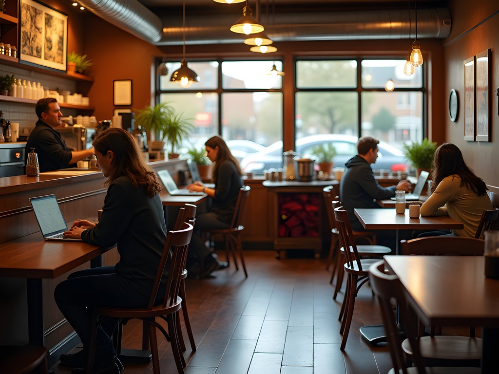 Business traveler working at Ragamuffins Coffee House in Laurel