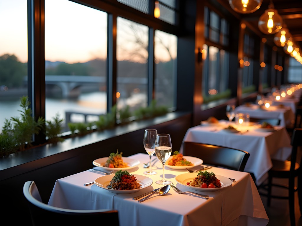 Business dinner with river view at upscale Little Rock restaurant