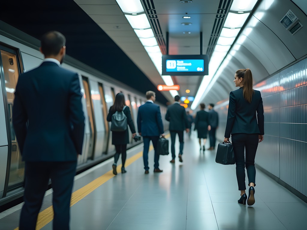 Professional woman navigating Madrid's modern metro system
