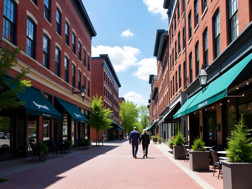 Historic buildings along Elm Street in Manchester's business district