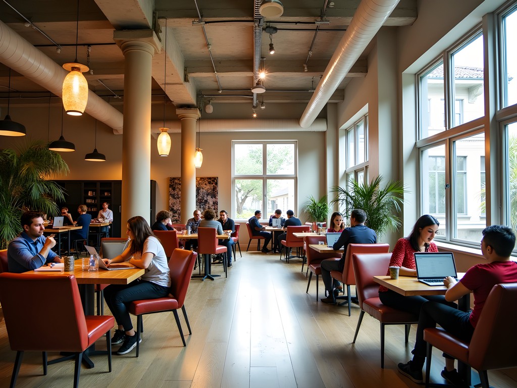 Stylish interior of NeueHouse Hollywood coworking space with professional setup