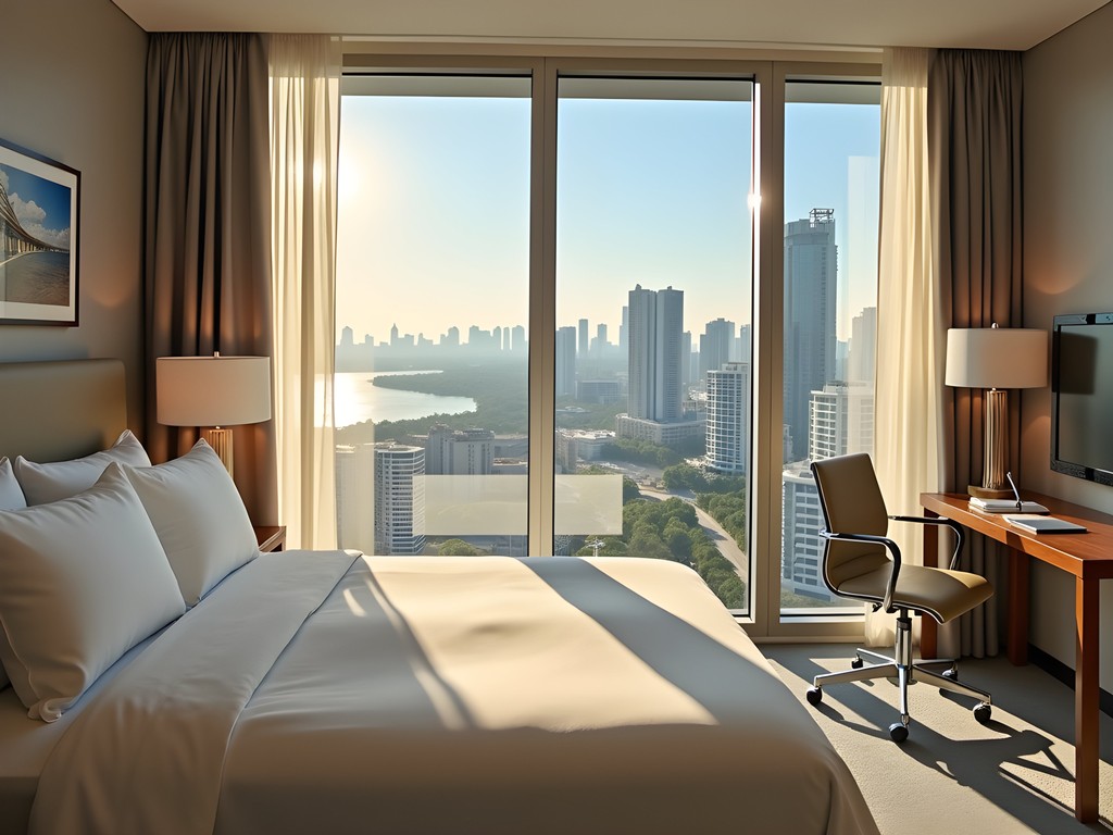 Luxury hotel room in Brickell with downtown Miami skyline view