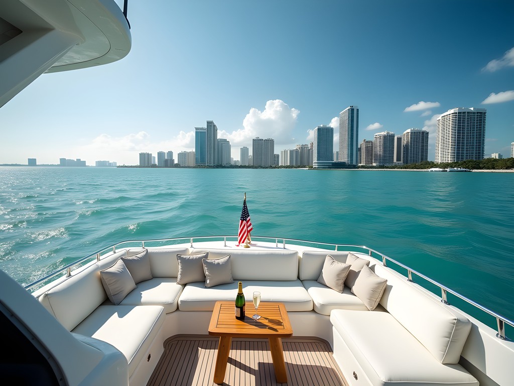 Luxury yacht experience in Biscayne Bay with Miami skyline
