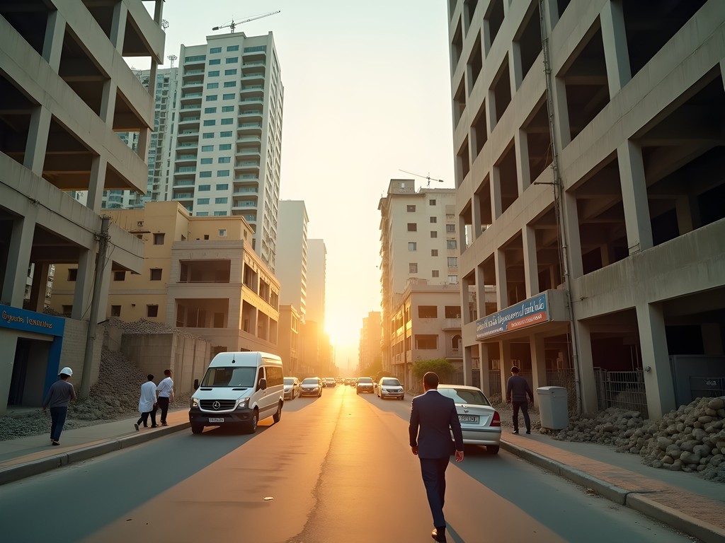 Early morning in Mogadishu's developing business district with security checkpoints
