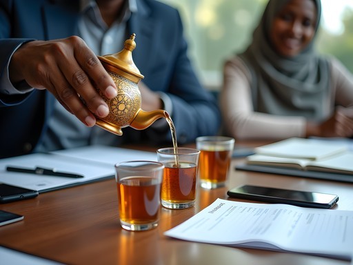 Traditional Somali tea being served during business meeting in Mogadishu