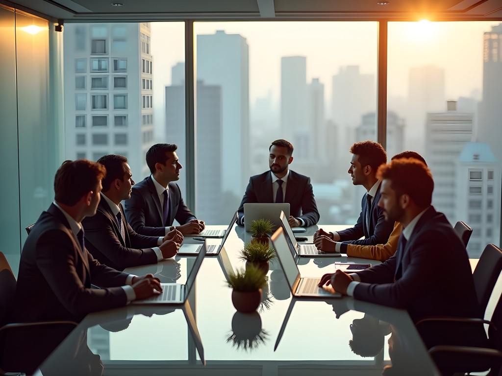 Professional business meeting in a modern Mumbai office with diverse executives