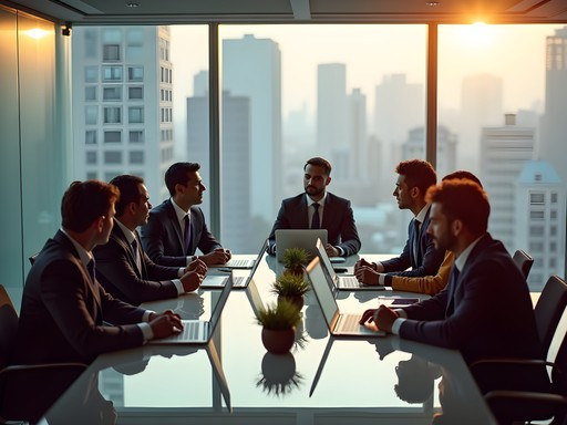 Professional business meeting in a modern Mumbai office with diverse executives