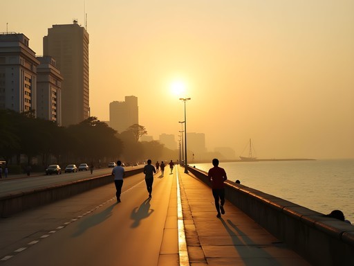 Peaceful sunrise walk along Marine Drive in Mumbai with Arabian Sea views