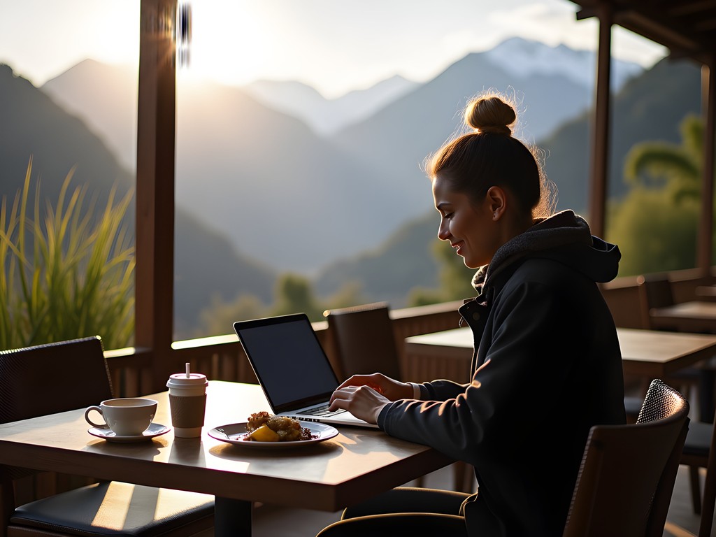 Business traveler managing digital connectivity while exploring Peru