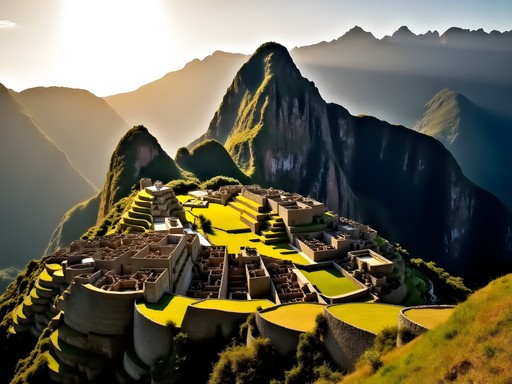 Business traveler experiencing sunrise at Machu Picchu