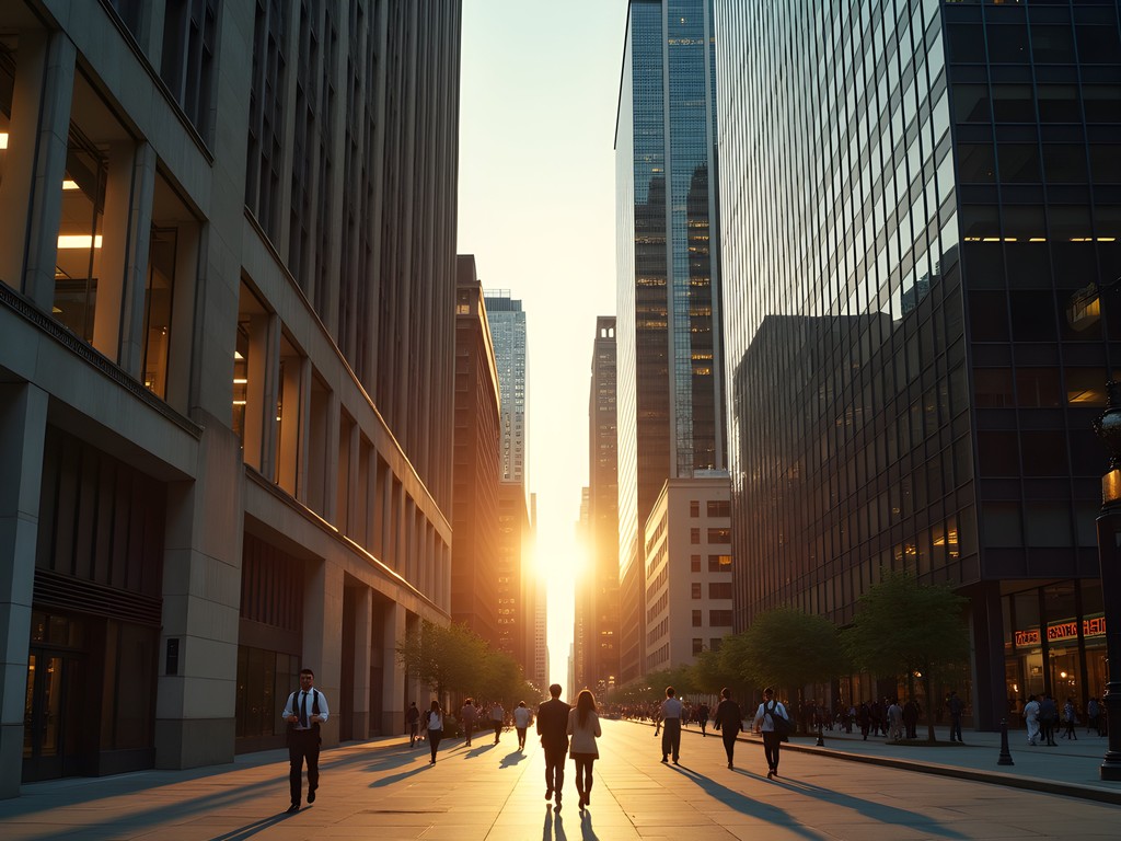 Business district architectural contrast showing modern skyscrapers alongside historic buildings